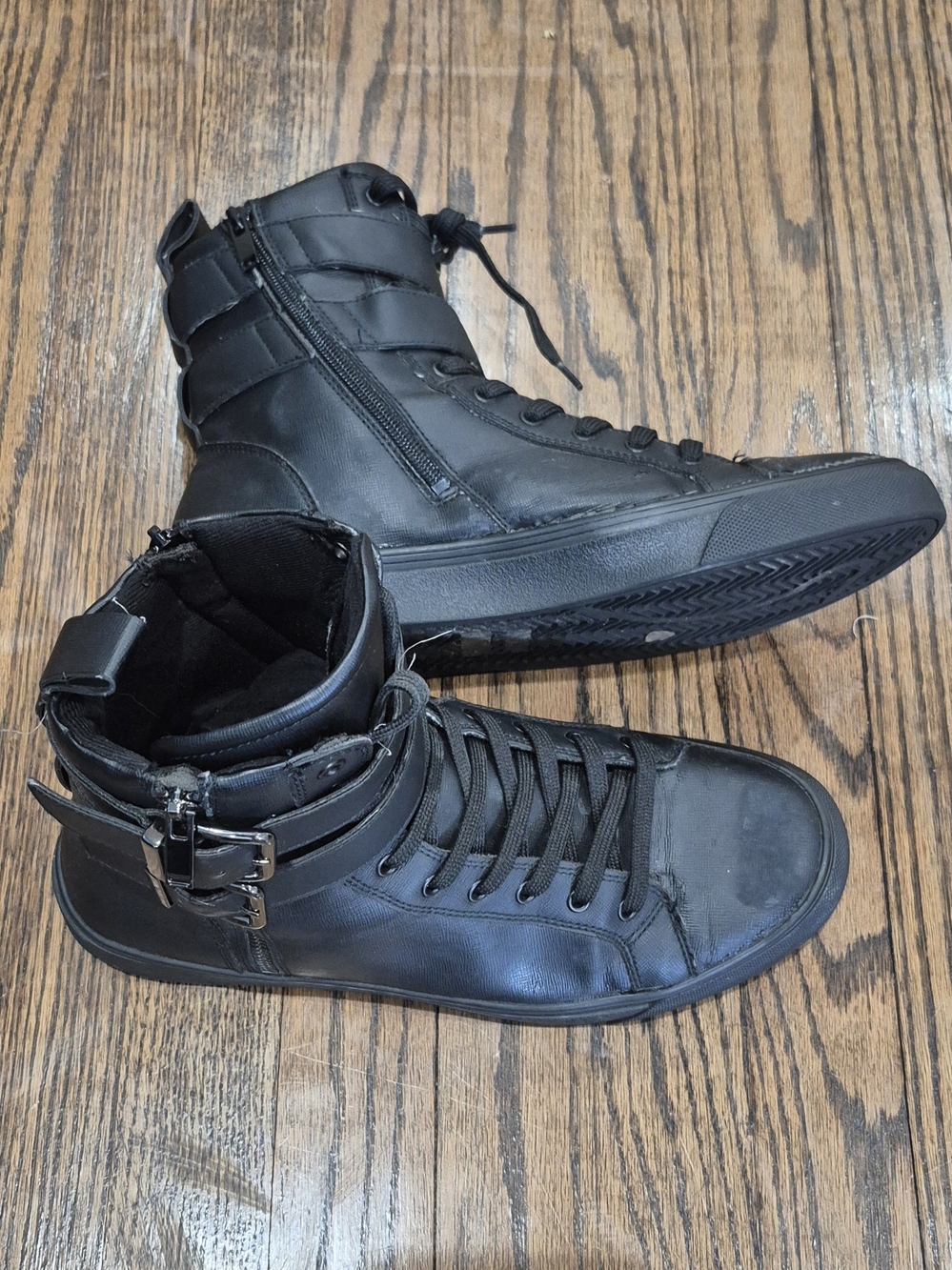 Aldo Black High-Top Lace-Up Sneakers with Buckle Strap